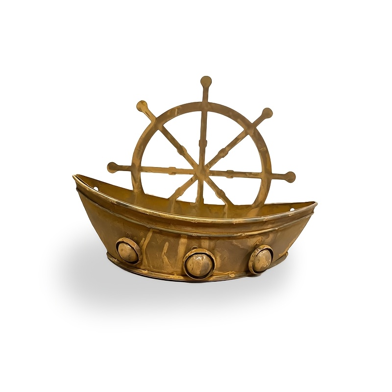 TEMU 1pc Vintage Distressed Ship Wheel Ship-shaped Wall-mounted Planter, Iron Large Capacity Hanging Wall Planter, Individual Ship Wheel Creative ,