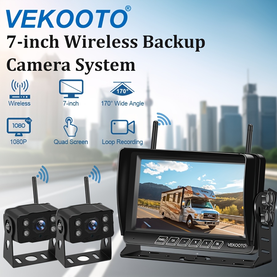   wf8 7 monitor with 1 2cam 1080p 7   monitor and rv backup camera wireless bsd system pre wired for   system recording   rear view camera clear night vision for trailer   truck Product details 0