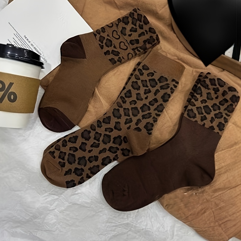 

3 Autumn/winter New Leopard Pattern Coffee Women's Middle Socks Fashion Trend