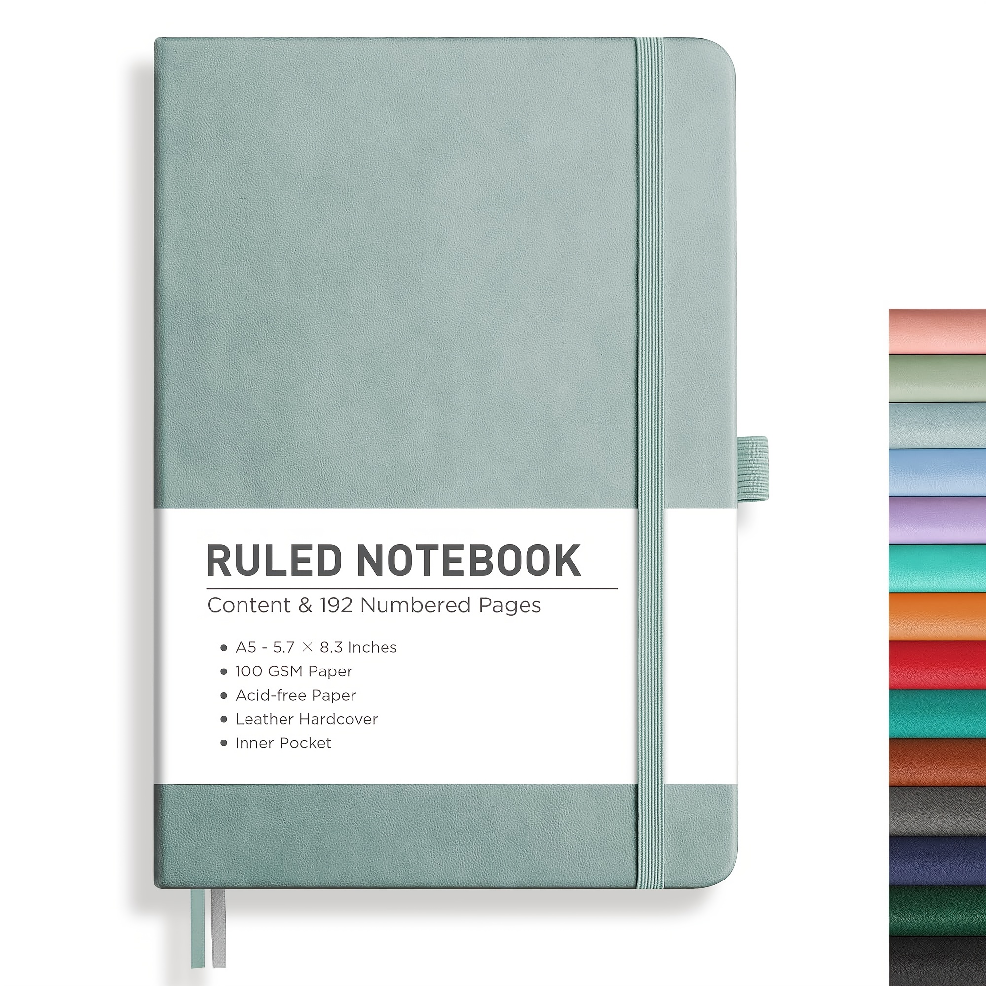 TEMU 1pc Lined Journal Notebook, 192 Numbered Pages, A5 Medium Size (5.7'' X 8.3''), For , Journaling, Writing, Work & Office, Leather Hardcover, 100