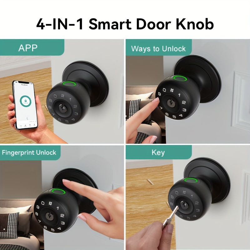 smart door lock handle with voice announcement wireless 4 in 1 keyless entry lock fingerprint keypad temporary codes emergency access   design for homes apartments offices garages   fit door locks for home details 2