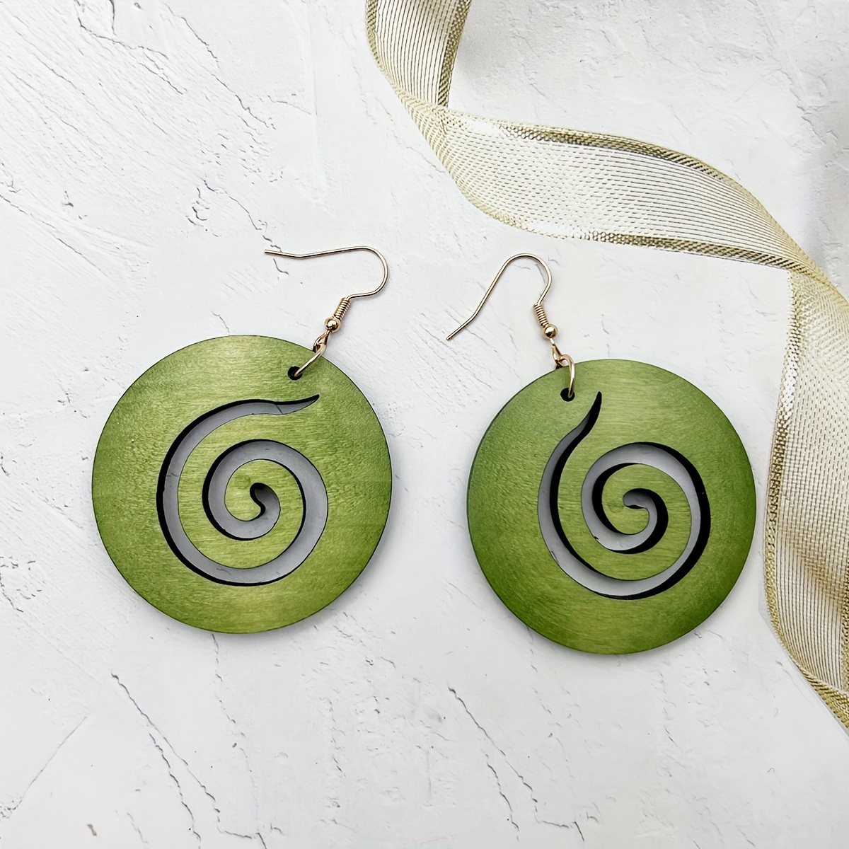 TEMU 1 Pair/6 Sets European And American Cross-border Fashion Retro Round Hollow Snail Wood Earrings, Bohemian Versatile Personality Colorful