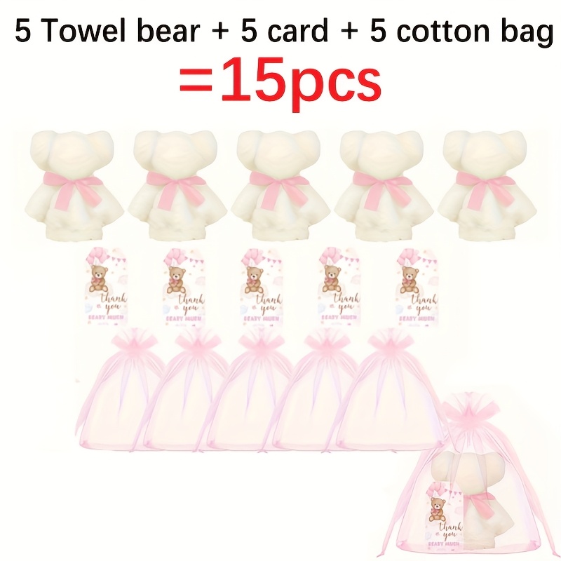 Image of Gift For Her/him 15pcs, A Of Party Gifts, Bear Towel Set - Includes 5 Plush Bear Towels, 5 Cute Thank-you Cards And 5 Bags. Suitable For Brides, Guests, Souvenirs And Wedding Party Gifts