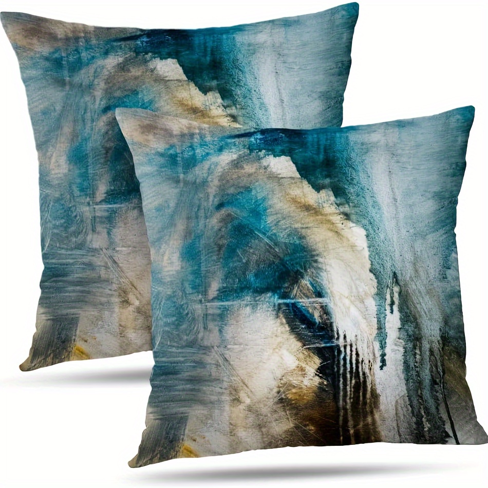 

Oil-painting 18 X 18 Set Of 2 Decorative Pillow Covers, Turquoise Pillow Covers Abstract Color Artwork Throw Pillow Covers Square Sofa Cushion Covers For Living Room Bedroom Home Decor