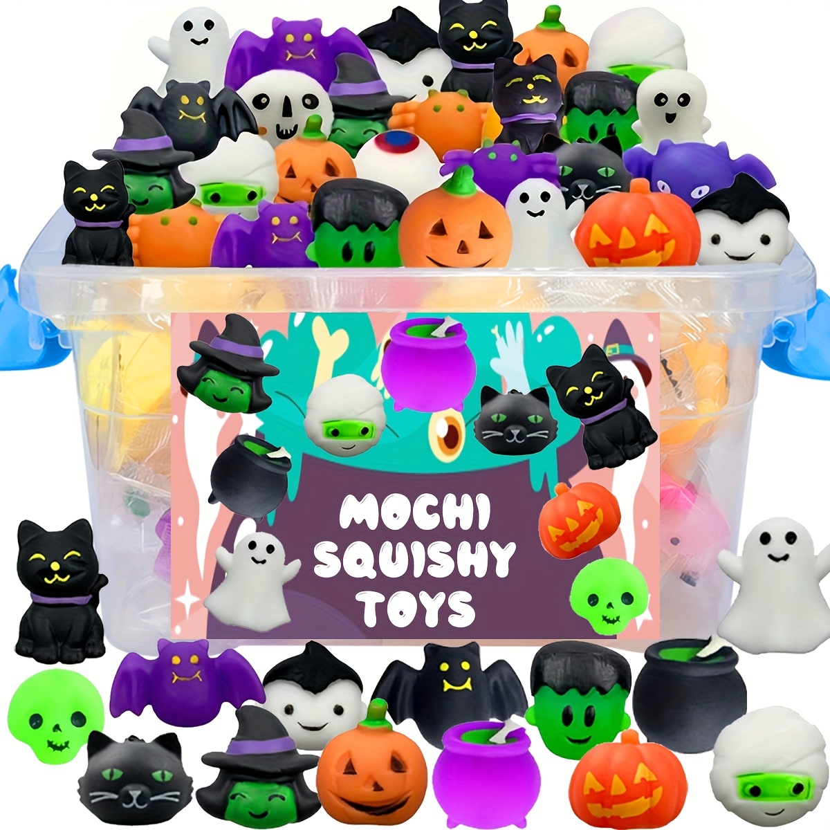 bulk pack of   mochi     inspired cute plush like rubber party favors cats pumpkins ghosts witches birthday party favors classroom prizes christmas stocking stuffers halloween goodie bags