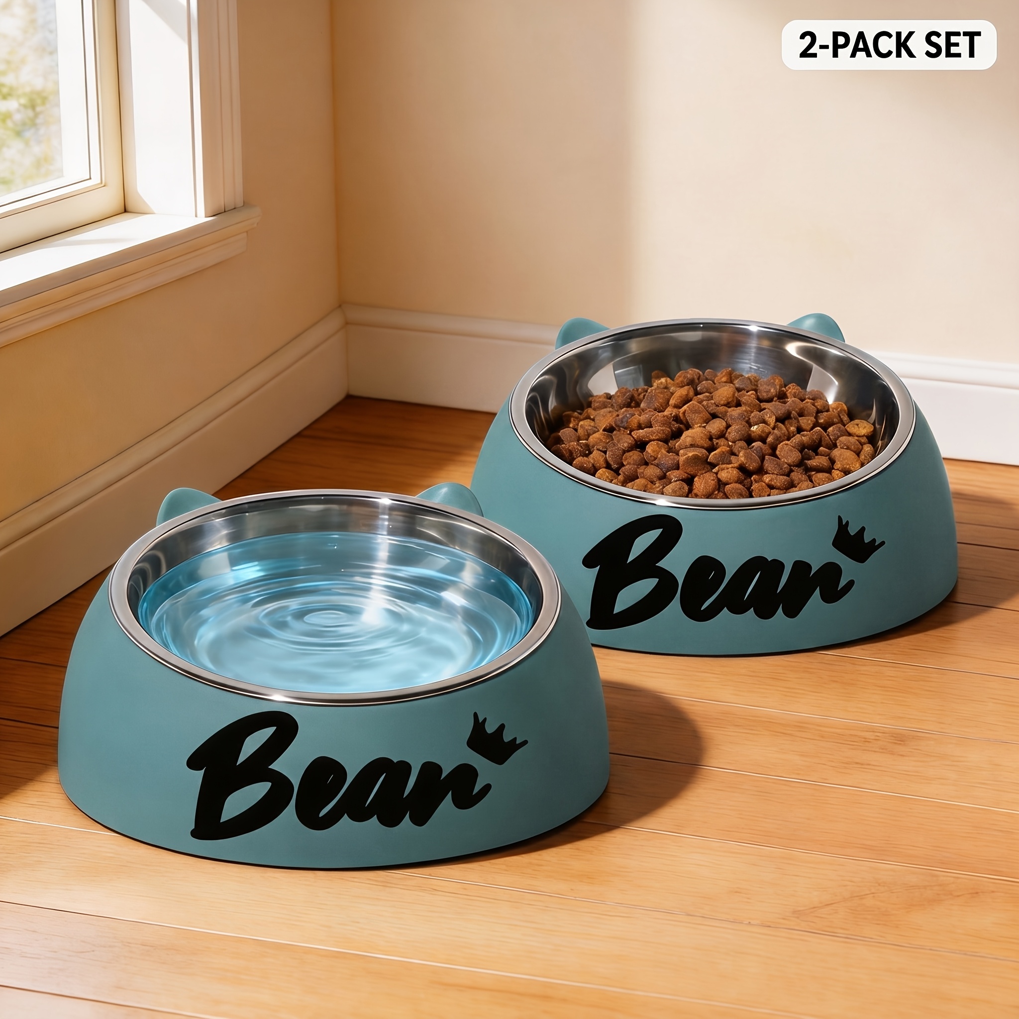 TEMU 2pcs Custom Pet Bowl, Name-engravable Stainless Steel Cat And Dog Food And Water Bowl, Non-slip Anti-tip Base, Detachable And Easy-to-, And 4