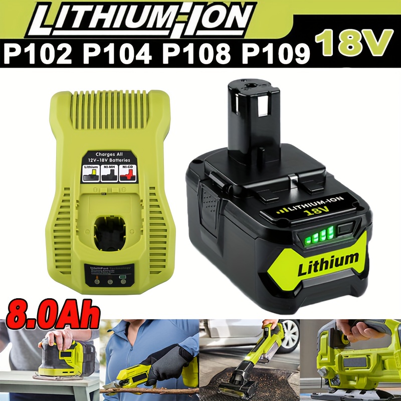 TEMU 8.0ah 18v Replacement Battery And Rapid Charger P117 For Ryobi 18v Lithium Battery P105 P107 P108 P109 Ryobi One+ Cordless Tool Battery