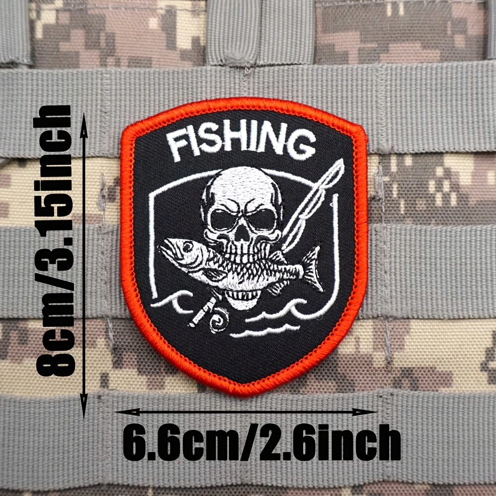 E-shop Schildeffige Totenkopf-Fisch Stickerei Stoffaufnäher + Fleece Weste/Riemen Abzeichen Stickerei Aufnäher Fixierte Rückseite Rucksack Aufnäher Hut