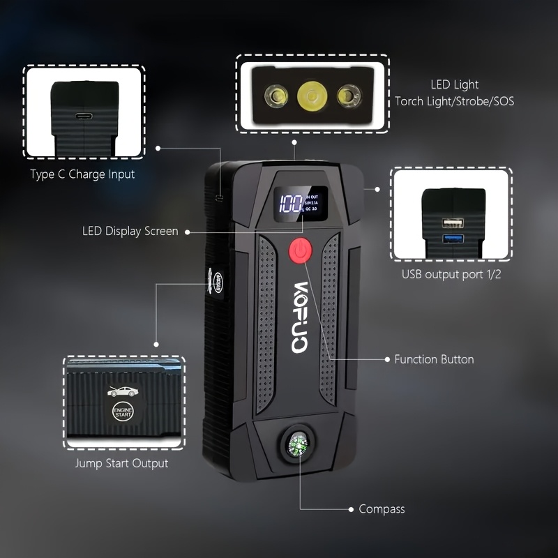  carregador portátil ultra- | caixa de para motores a 8.5l/diesel 7.0l | power bank usb, saída dupla, luz led e carregador automotivo | portátil para veículos detalhes 1