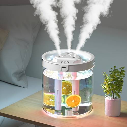 1pc 3 Spray Nozzles Soundwave technology Cool Mist Humidifier & Aromatherapy Diffuser - High-Capacity Transparent Tank, USB-Powered Quiet Operation for Bedroom, Office, Living Room - Durable Plastic Design, Air Moisturizer, Stylish Decor, Efficient Misting, Air Freshener, Wellness Enthusiasts, Lightweight Construction, Office Workers