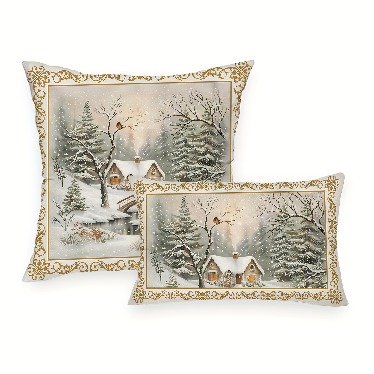 

1pc, Rustic Christmas Tree & Reindeer Throw Pillow Cover, 11.8x19.7in/17.7x17.7in, Polyester, Zippered, Hand Wash Only, Farmhouse Winter Holiday Decor For Couch, Sofa, Living Room, Bedroom, No Insert