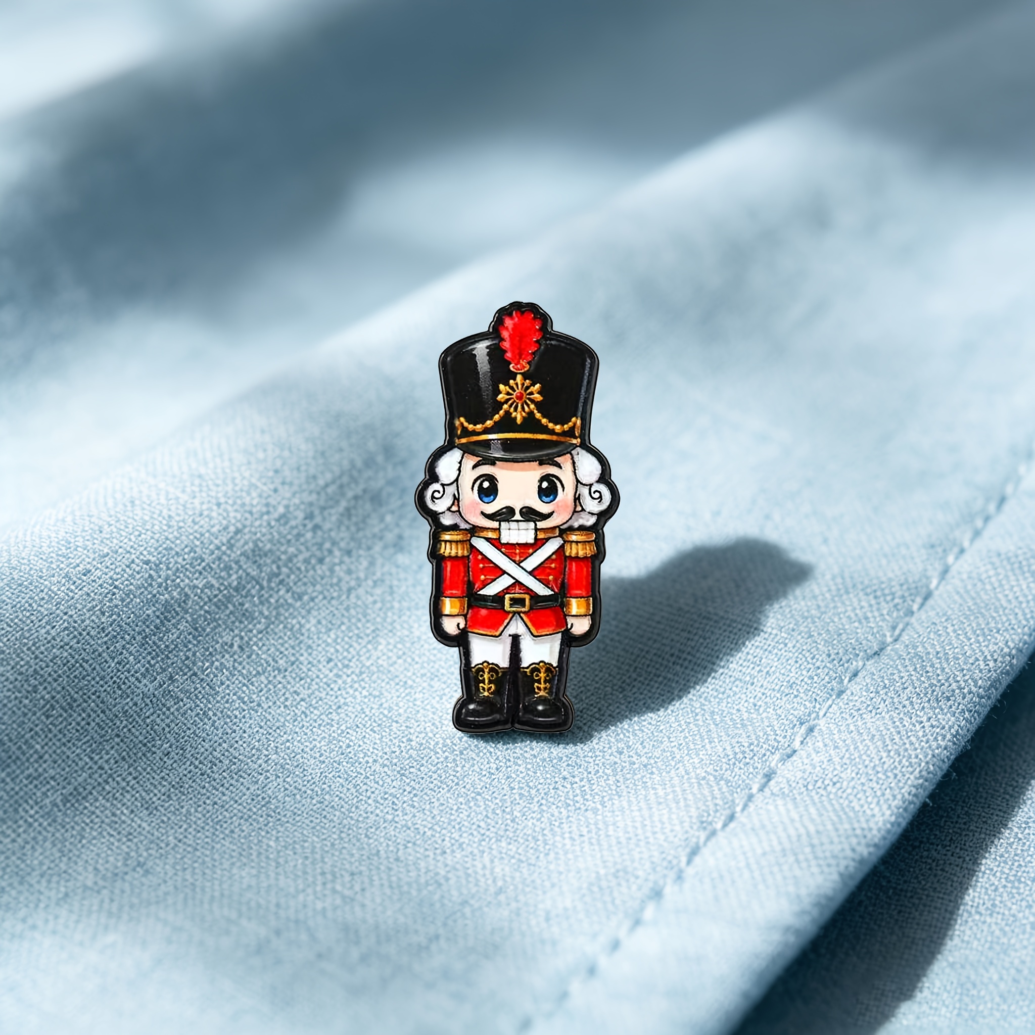 TEMU 1pc Solevdo Enamel Lapel Pin, Cartoon Nutcracker Soldier Wearing High Feather Hat, Cute Retro Christmas Fairy Tale Style, Jacket Backpack Hat,
