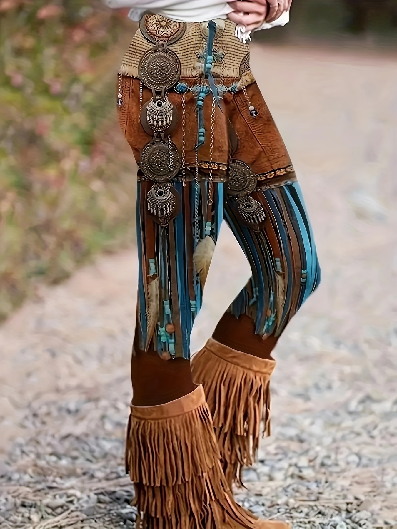 plus size womens fringe leggings turquoise Temu New Zealand