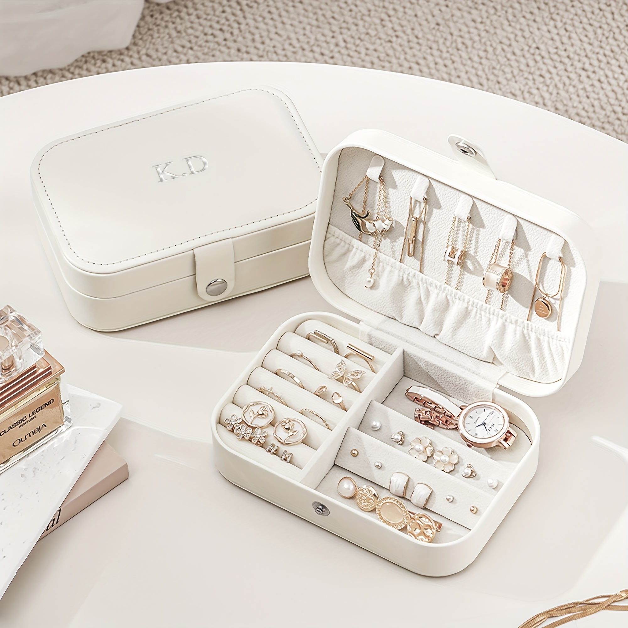 Custom-Made Silvery Engraved Faux Leather Portable Storage Box