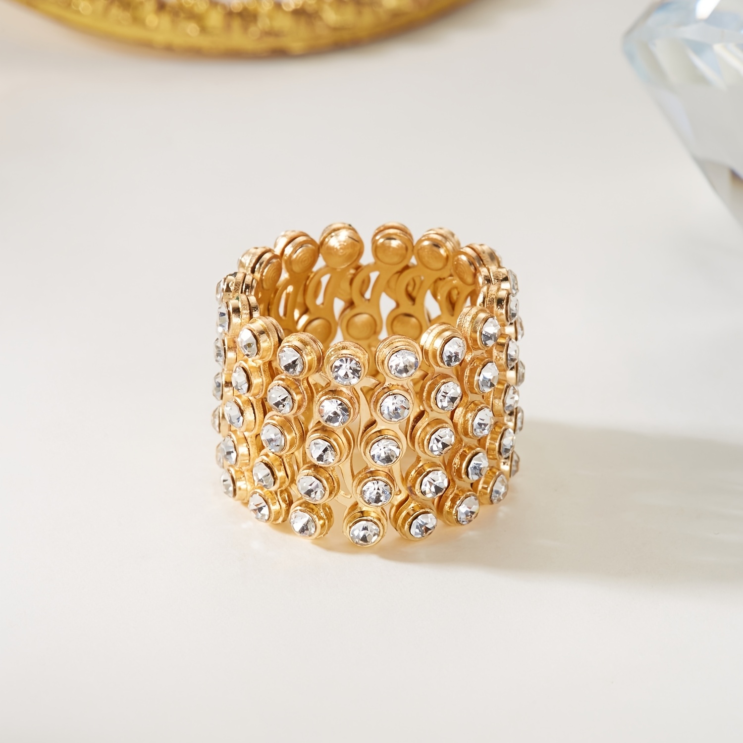 juego de 2 piezas de anillo y pulsera mágicos elásticos de 2 formas de uso - chapado con   filas de diamantes  , anillo elegante transformable para uso  , fiestas y regalo de san valentín Detalles del producto 6