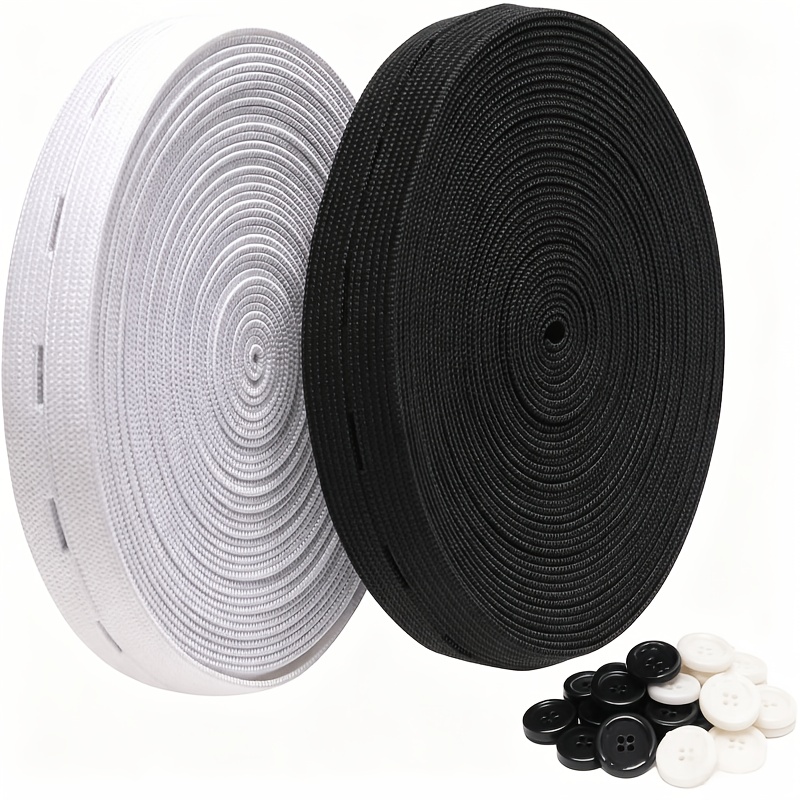 TEMU Bobine de fil élastique à coudre , 11,6 mètres de sangle élastique plate à taille avec œillets, ceinture élastique en extensible avec 16 boutons