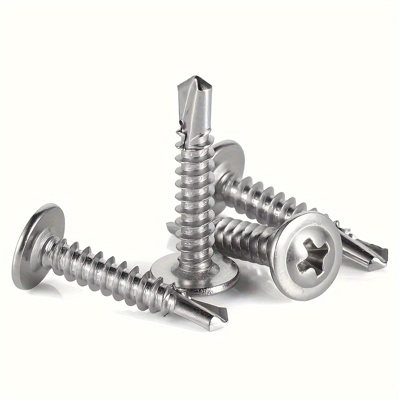 

100pcs 410 Stainless Steel Self Tapping Screws, Drill Tail Screws, #8*1/2", 5/8", 3/4", 1", 1-14", Used For Metal, Construction, And Maintenance.