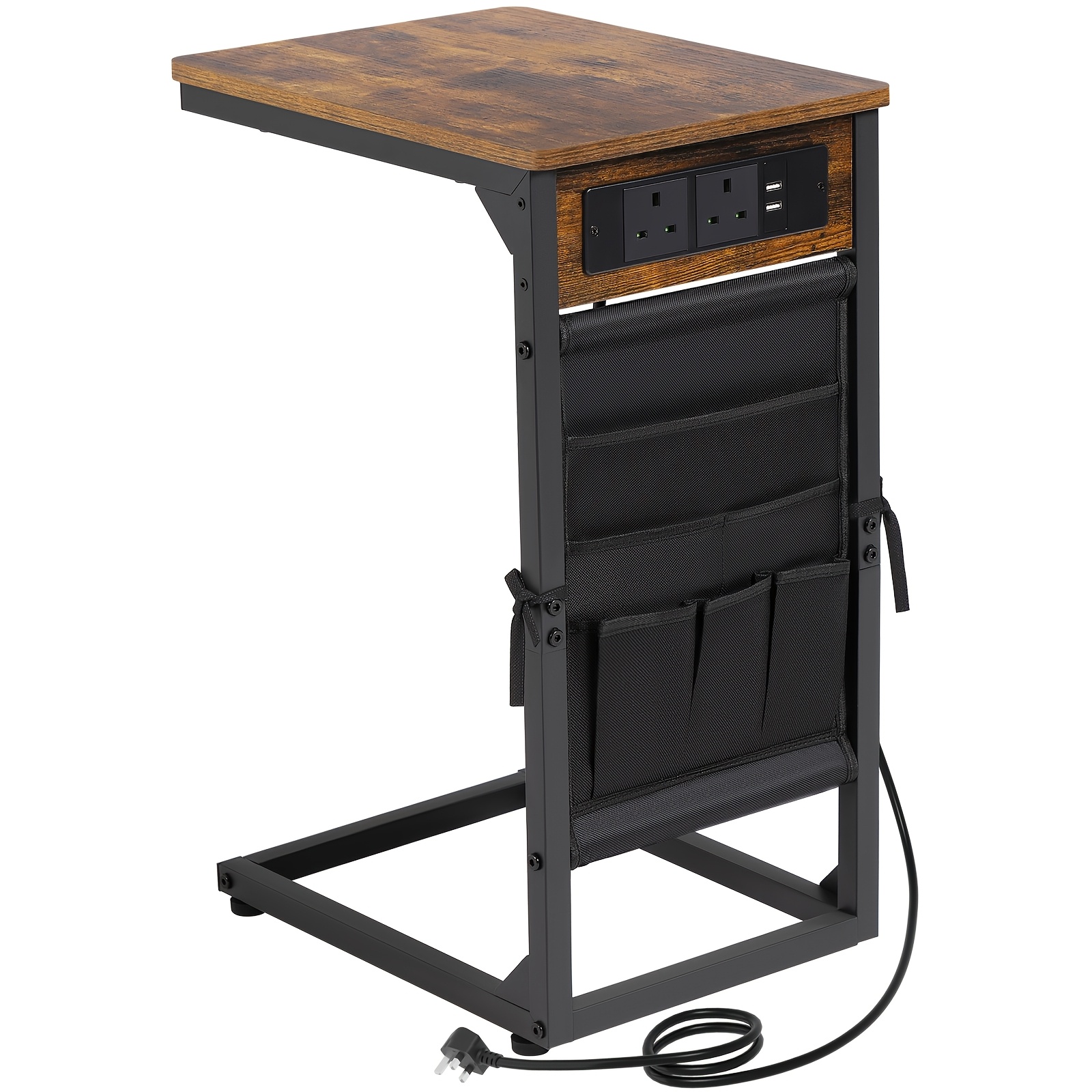 TEMU Amhancible 1pc/2pcs Side Table With Charging Station, Bedside Table With Storage Bag, Coffee Table With Metal Frame For Living Room, Bedroom,