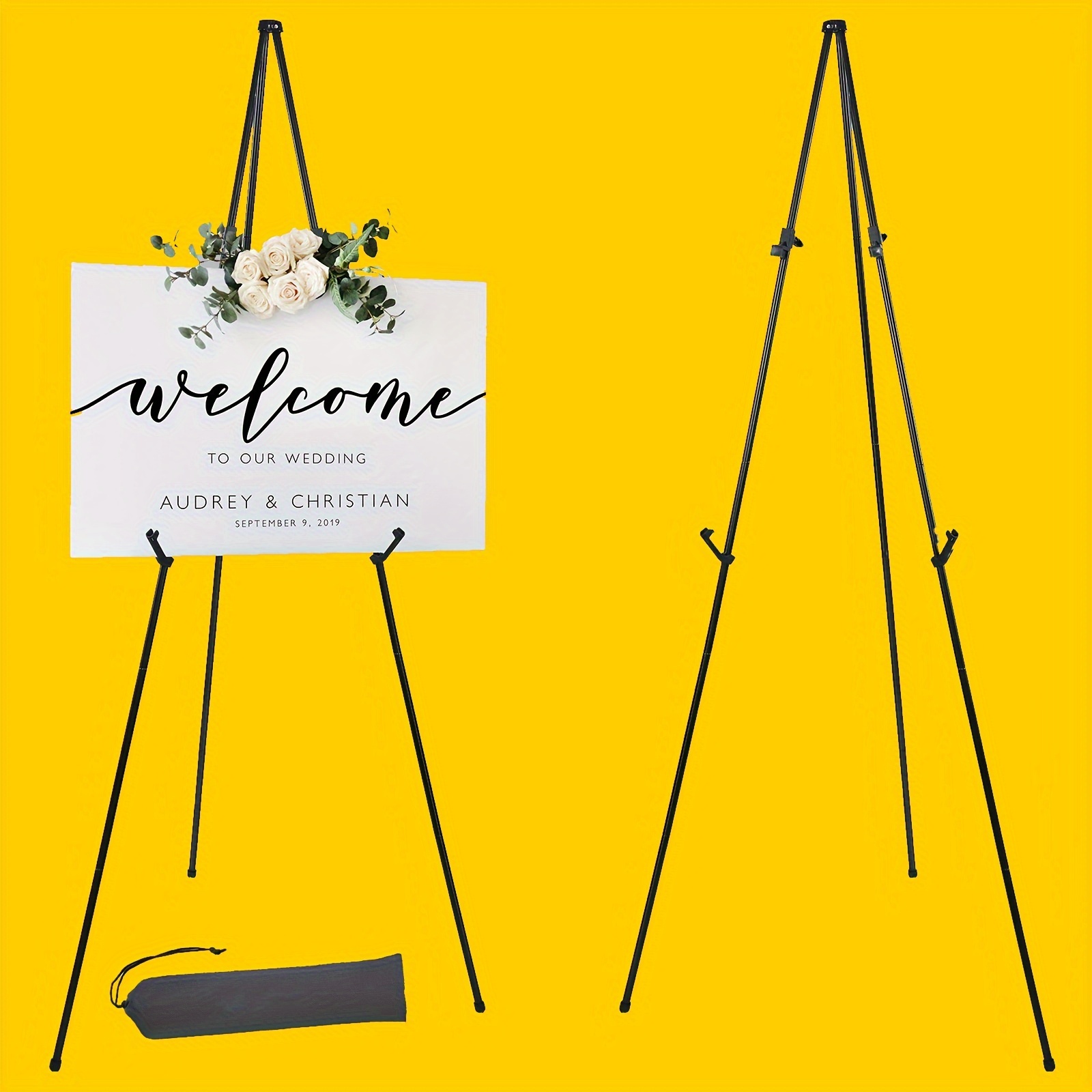 

Easel Stand For Wedding Sign & Poster 63'' Easels For Display Portable Art Easel For Floor Adjustable Metal Easel Black
