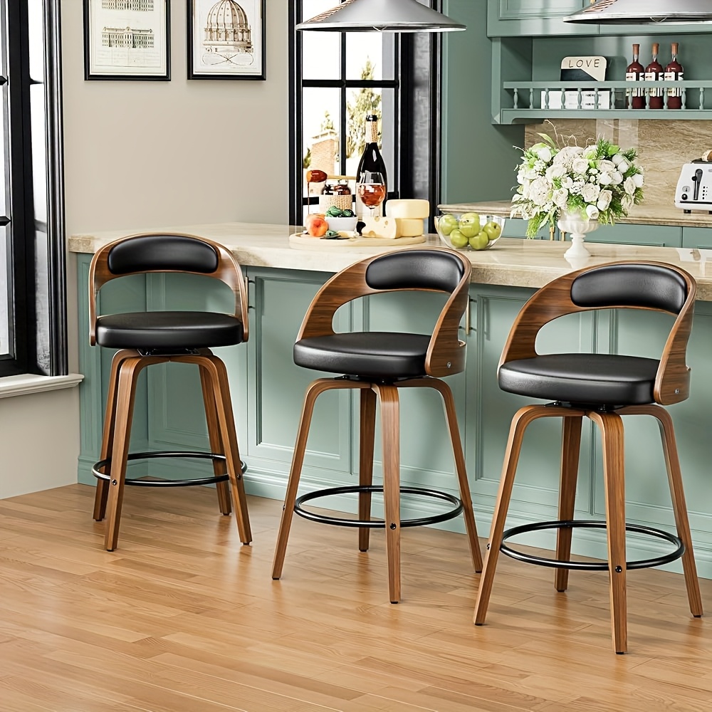 3/4pcs Modern Upholstered Bar Chair Set, With Thick Soft Cushion, Ergonomic Back Support, Solid Wood Legs & Footrest, 26" Counter-Height Stools For Kitchen Island