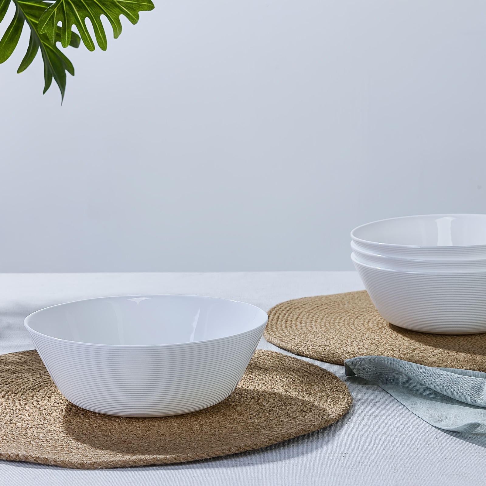 Image of Set Of 4, 1100ml Large Opal Glass Bowls, 19cm White Soup Bowls, Lightweight And Break-resistant, Microwave And Dishwasher Safe, Ideal For Ramen, Pasta, Salad, Cereal And Fruit
