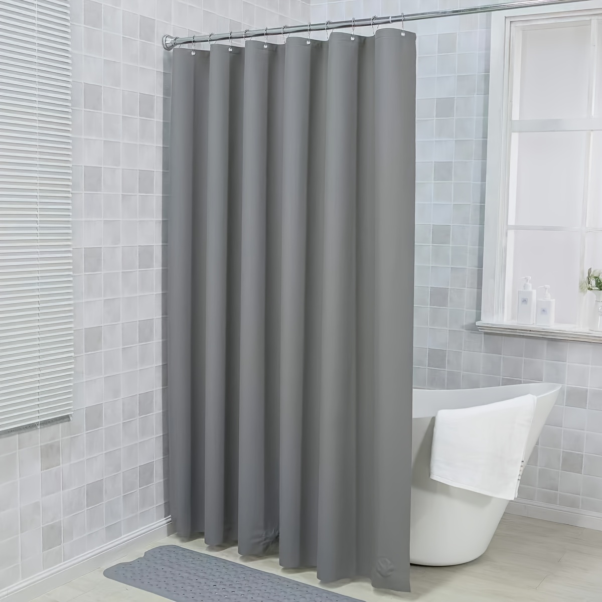 TEMU Peva Shower Curtain In Metal Grommets And Hooks - , All- Bathroom Decor