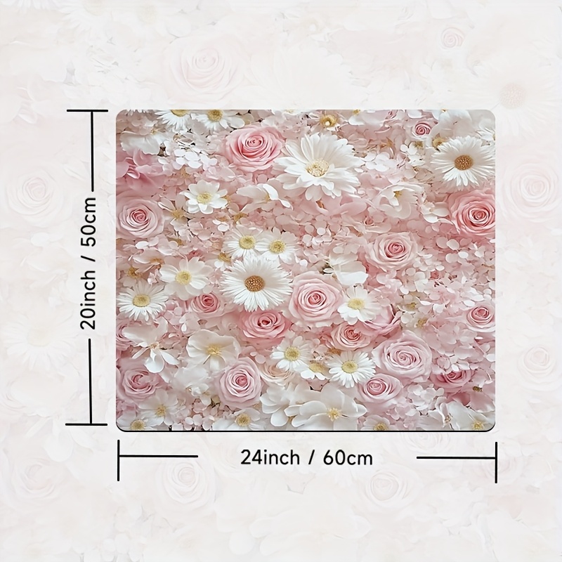 TEMU 1pc Washer & Protector Mat With Pink Rose - Durable Polyester Absorbent Mat For Washing Machine, Dish Drying, Faucet & Cup - Kitchen & Bathroom