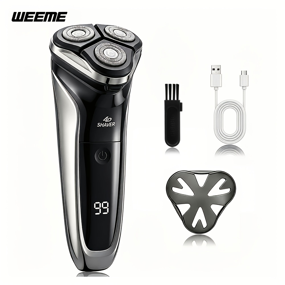 TEMU Weeme Men's Electric Rotating Shaving Razor, With Led Display, 4d Head, Usb Rechargeable Portable Shaving Razor, For Clean Shaving. For Fathers,