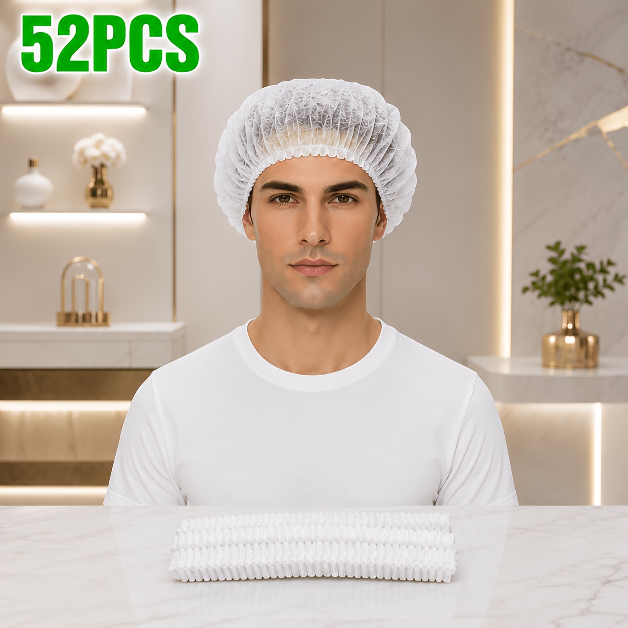 TEMU 52pcs Disposable Non-woven Fabric Hair Caps, With Breathable Dust-proof Caps, Suitable For Kitchens, Cooking, Beauty Salons, Food , And . The