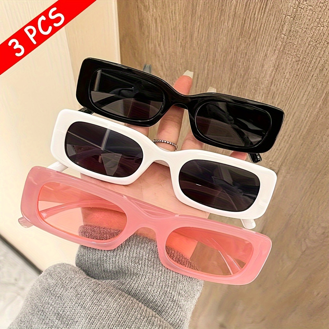 

3pcs Chic Rectangular Fashion Glasses For Women - Retro , Lenses, & Metal Hinges, Rectangle Style