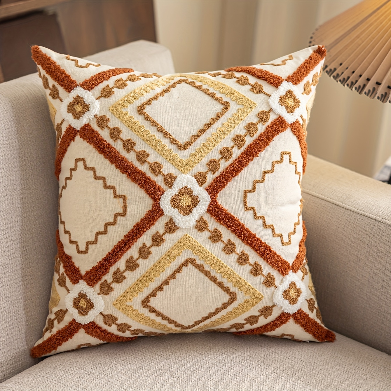 TEMU 1pc Bohemian Style Cushion Cover, , Zipper Closure (pillow Insert Not Included), Single-sided Table Runner Or Sideboard Decoration, Fringed