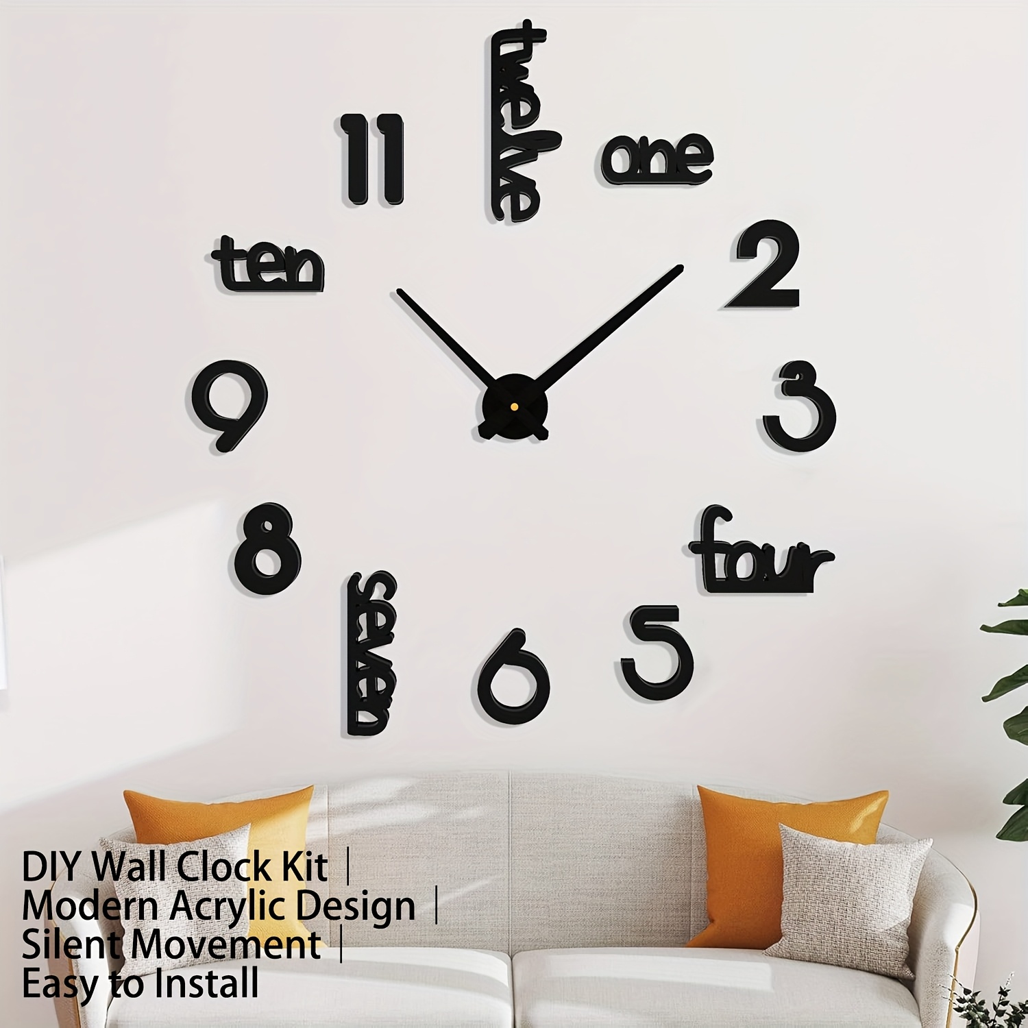 DIY Frameless Large Wall Clock Kit Modern Acrylic Design Battery  Operated (AA Not Included) for Living Roo