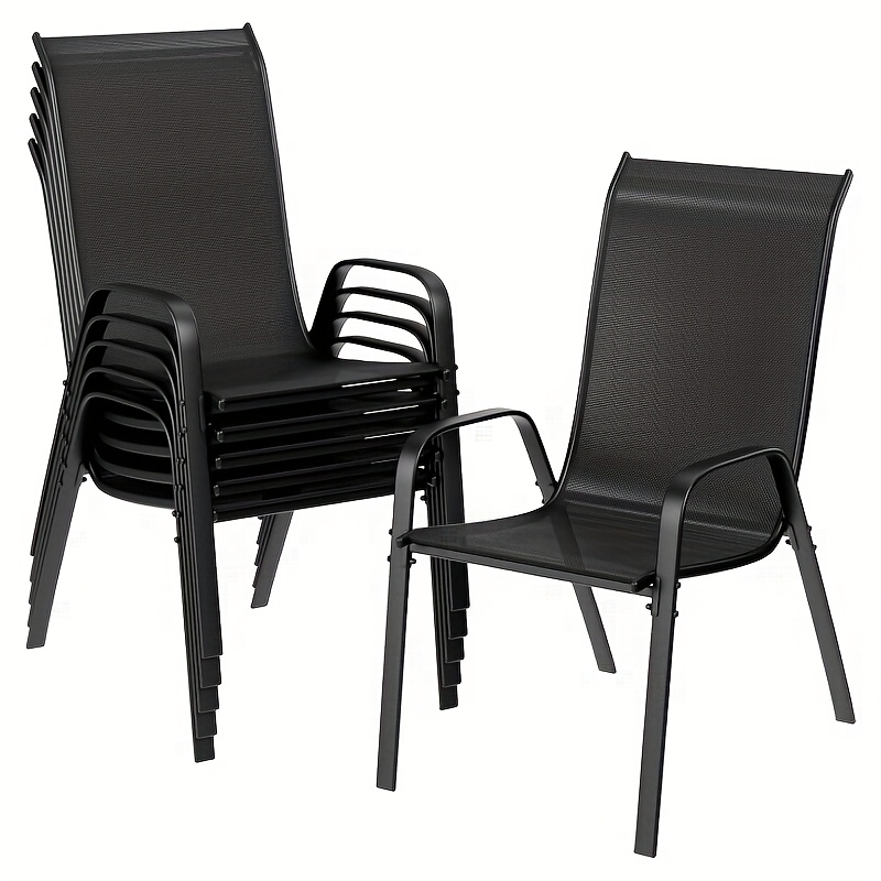 4pcs/6pcs Dining Chair, Stackable High Back Balcony Chair, Fabric, Steel Structure, Suitable For Garden Courtyard Balcony Restaurant, Load Bearing 150kg