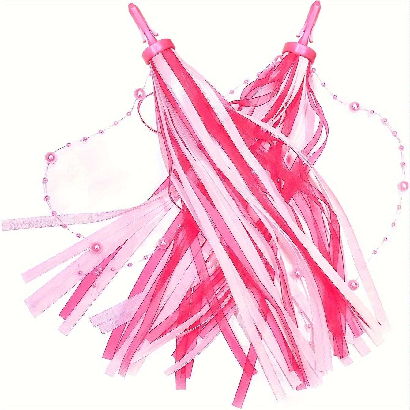 

Pink Beaded Handlebar Streamers For Bicycles - Set Of 2, Polyester Tassel Ribbons, Universal Bike Accessories For All Seasons, Suitable For Ages 14 & Up