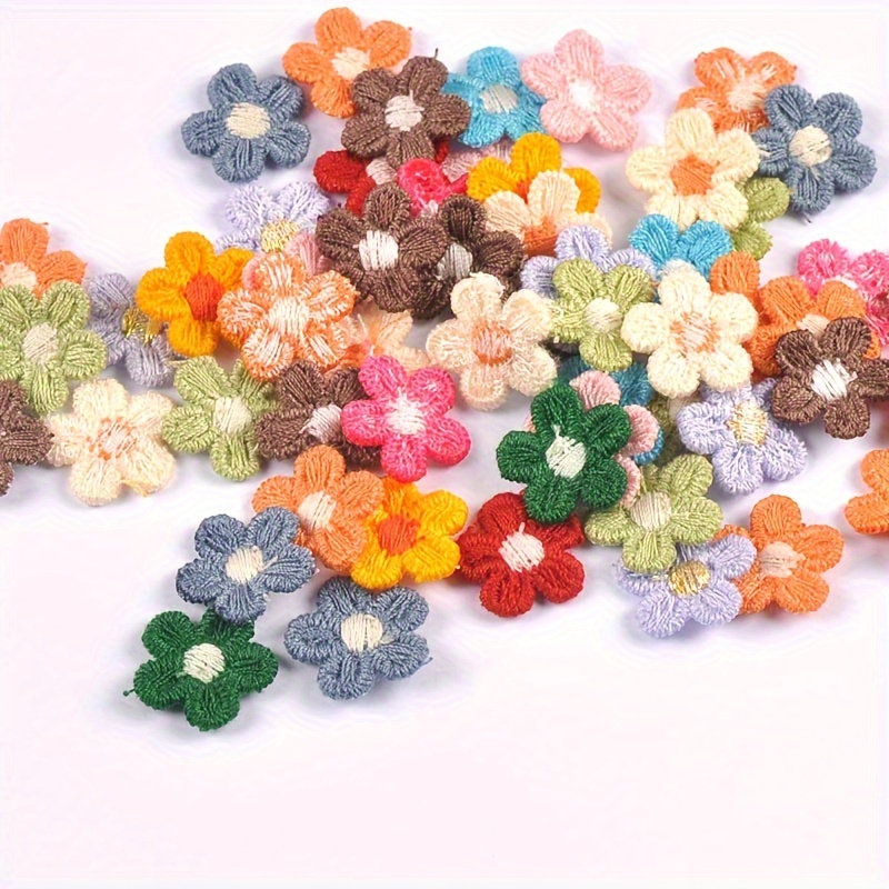 

50 Pcs 15mm Assorted Colors Flower Embroidered Patches, Mini Appliques For Diy Crafts, Sewing Accessories, Handmade Materials, Wedding Embellishments, Home Decor