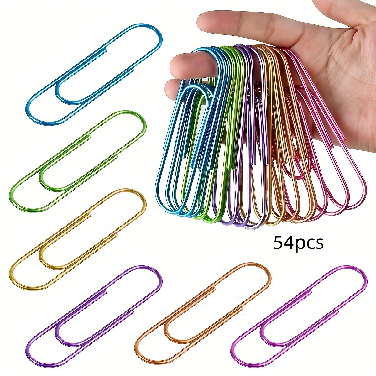 TEMU 54pcs Set Of Large Pearl-colored Paper Clips, 4inch Extra-large Metal Colorful Paper Clips, Heavy-duty Super-strong Paper Clip Holders, Suitable