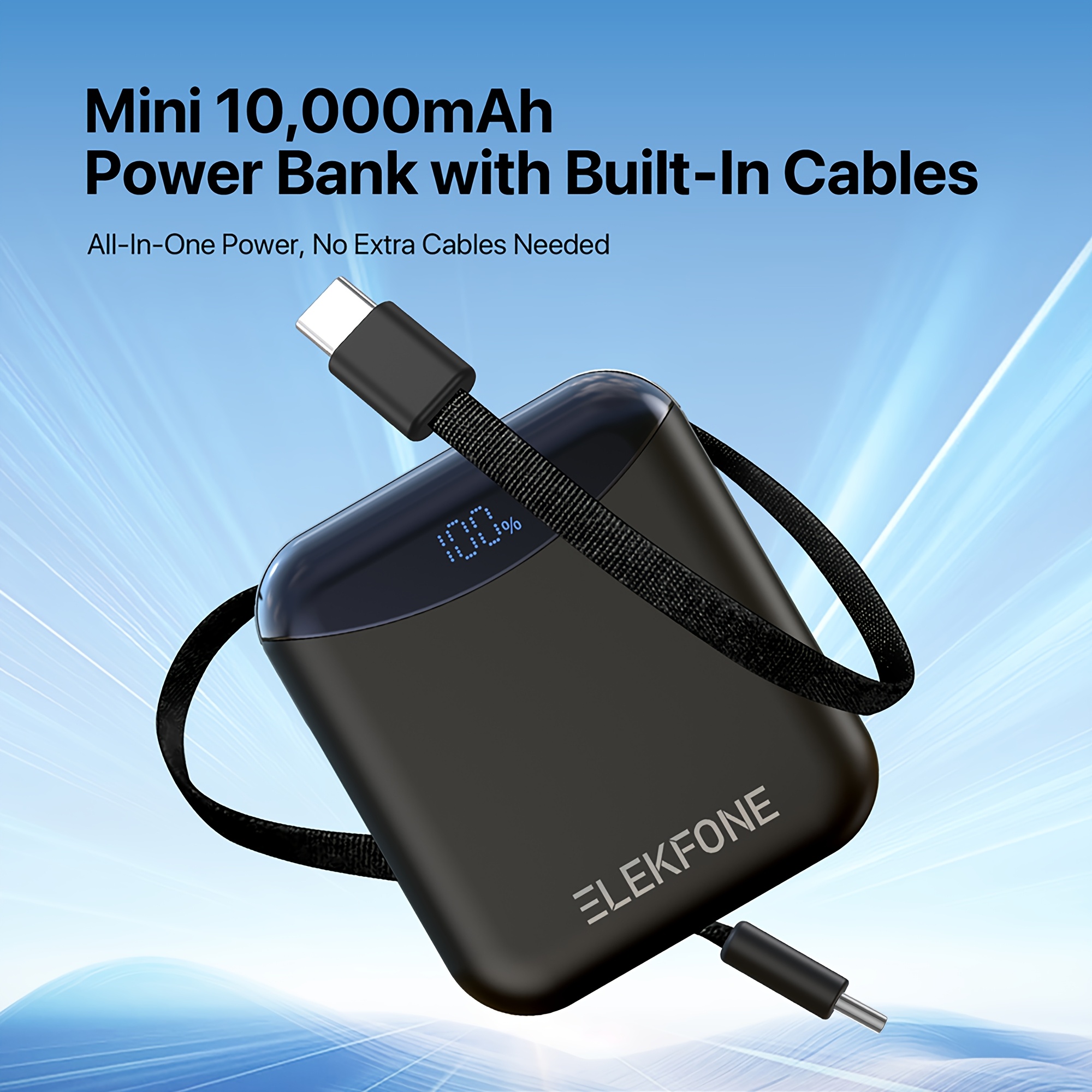 TEMU 10000mah Mini Power Bank With Built-in Cables, 22.5w Fast Charging, Type-c And Usb Output, Portable Travel External Battery Pack For Iphone, ,