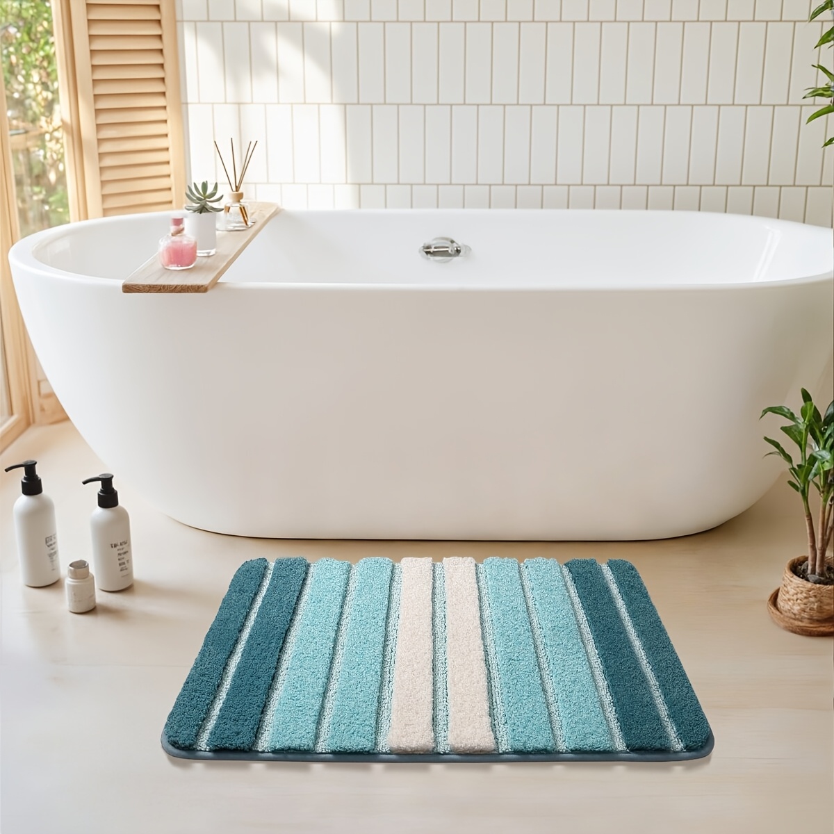 TEMU Extra Thick Luxury Chenille Bathroom Rug, Non-slip Absorbent Bath Mat
