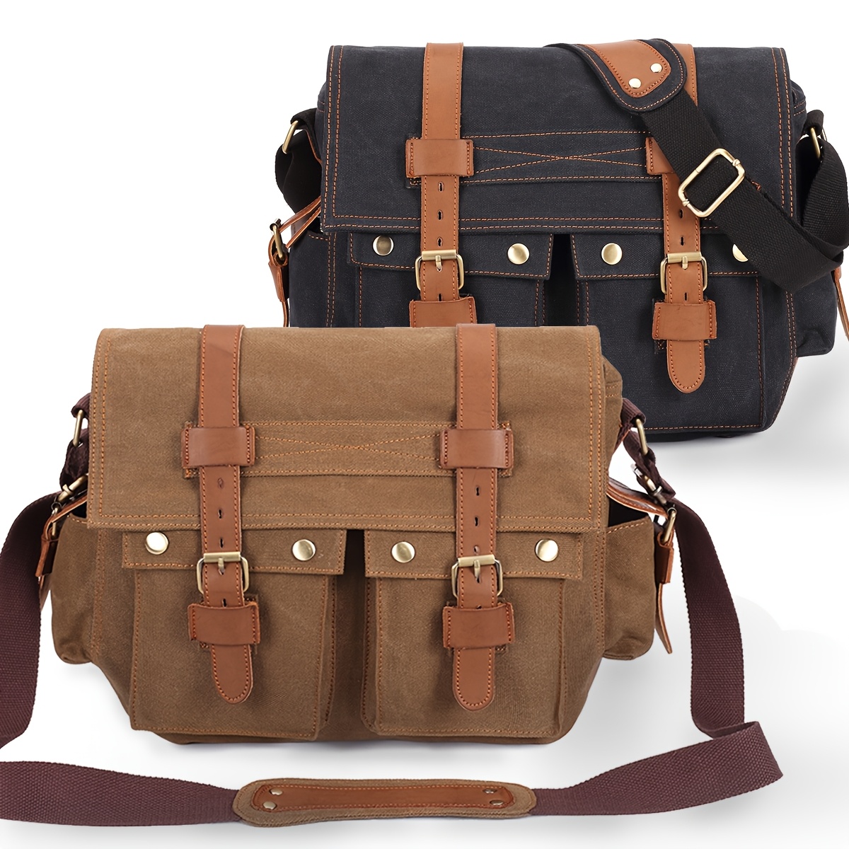 TEMU High-quality Men' And Leather Bags Suitable For Business, Travel, And Casual Use, In Khaki And Black, For Their Durability And .