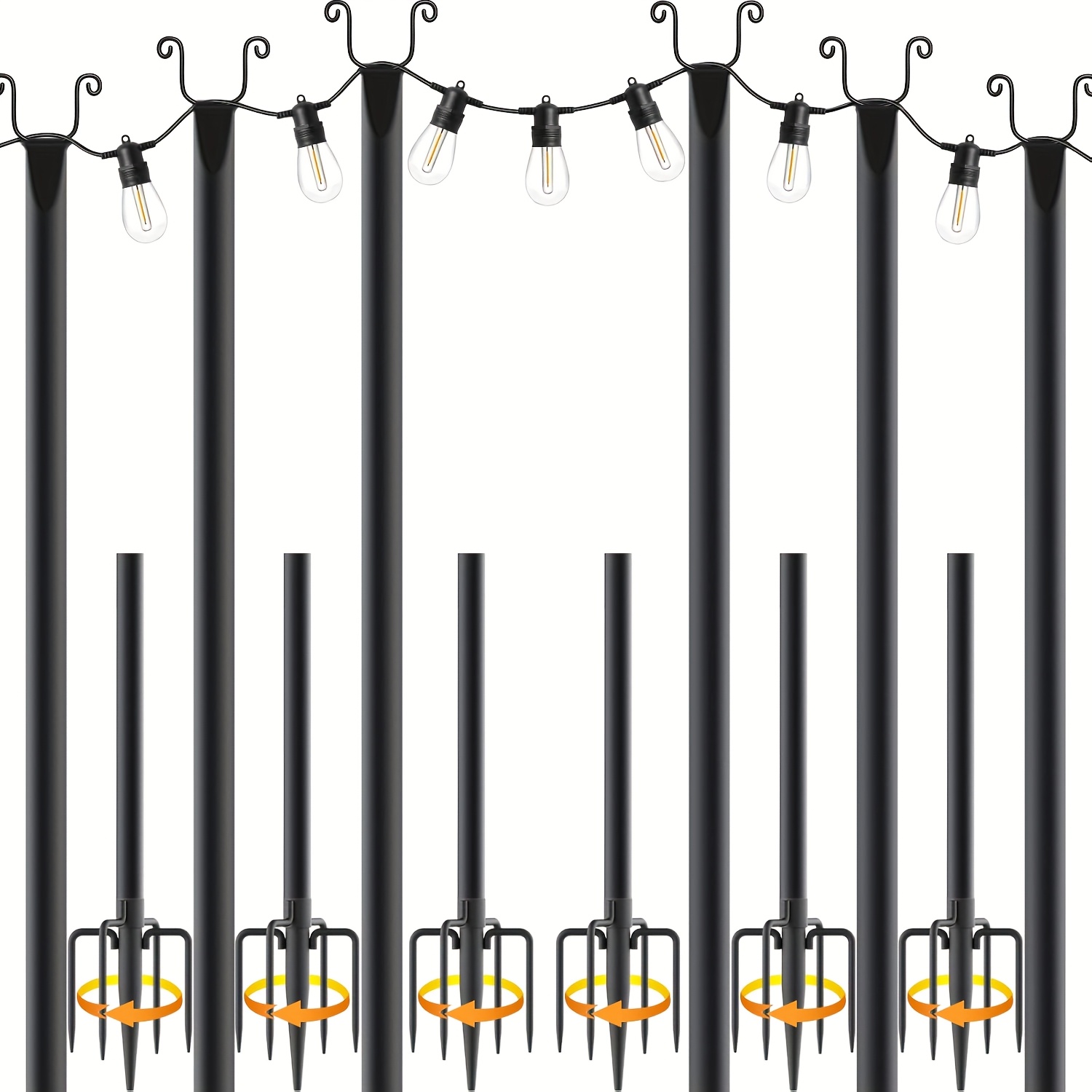 TEMU 4/6 Pack 10ft String Light Poles, Light Poles For Outside String Lights, Outdoor Light Poles With Fork, Metal Poles Stand For Patio, Backyard,