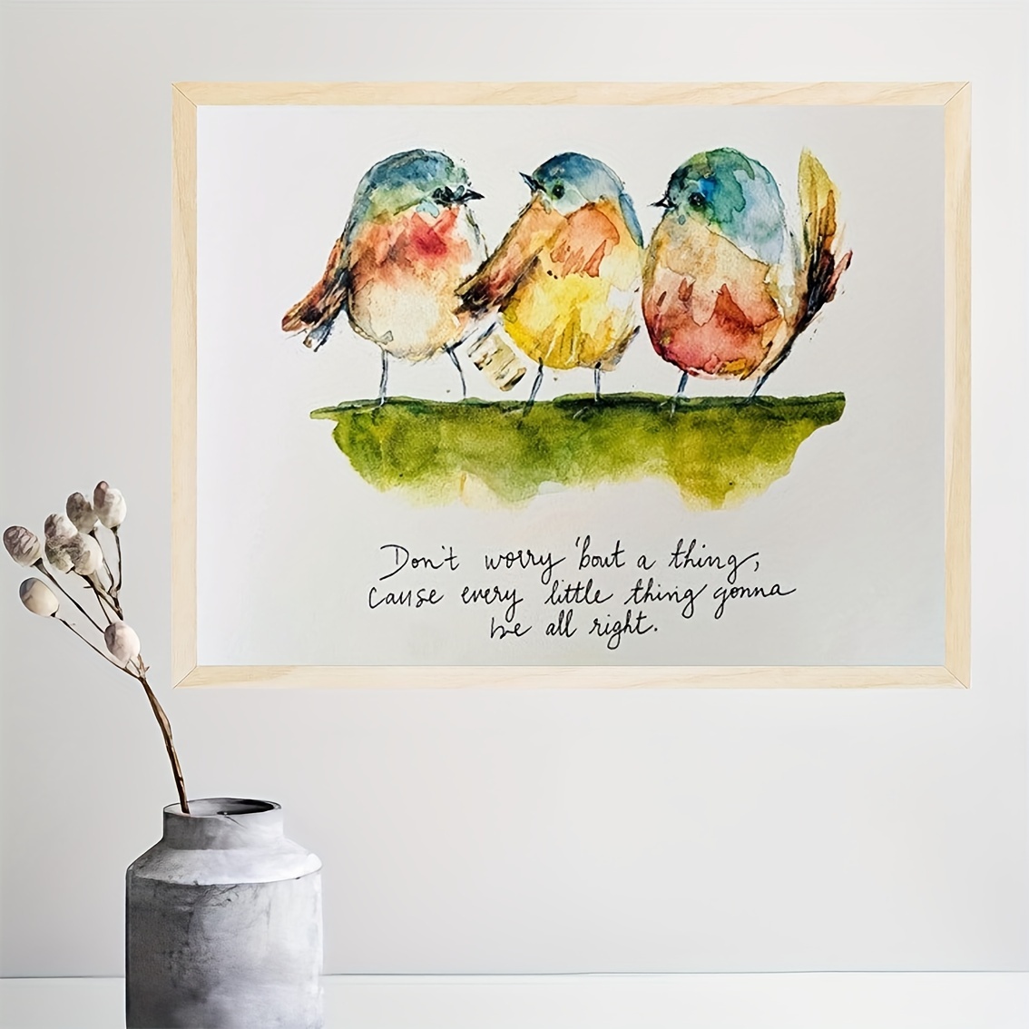 

Every Little Thing Gonna Be All Right" - Inspirational Watercolor Birds Canvas Art Print, Modern Oil Painting Style, Frameless Wall Decor For Home, Office, Cafe - 11.8x15.7 Inches