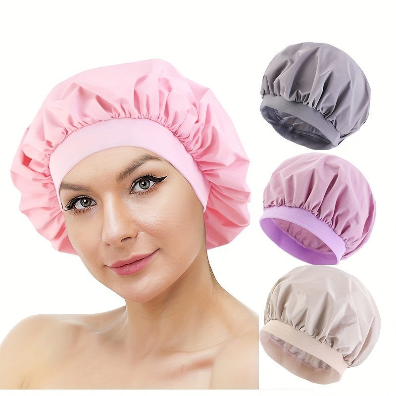 

Bonnet de Bain Étanche, Bonnet de Bain Réutilisable pour Femmes, Bonnet de Bain Élastique à Double Couche Doublé de PEVA