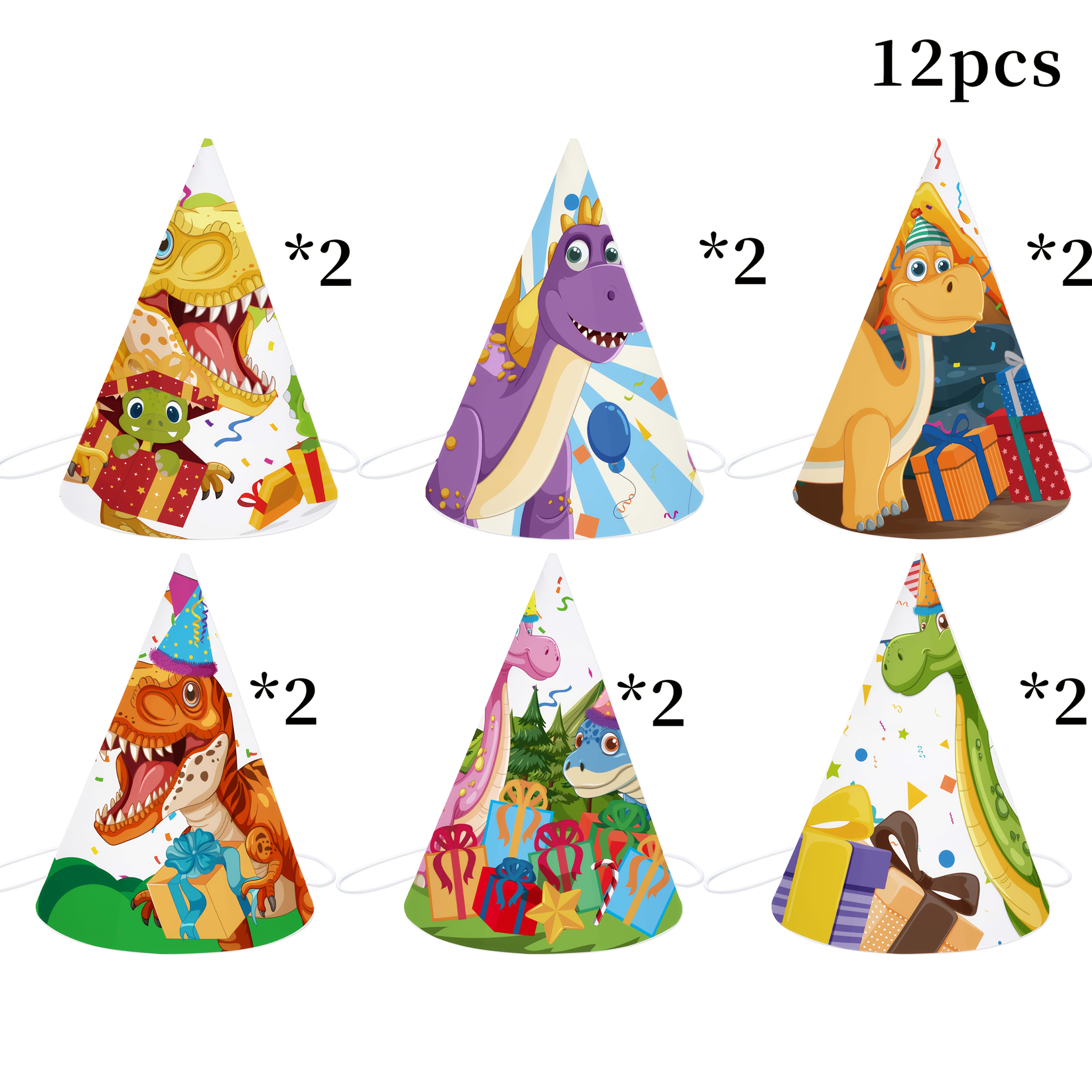 TEMU Dinosaur-themed Birthday Party Paper Hats, Colorful Cone-shaped Party Headwear, Ideal For Birthday Parties, Gender Reveal, Halloween, Christmas,