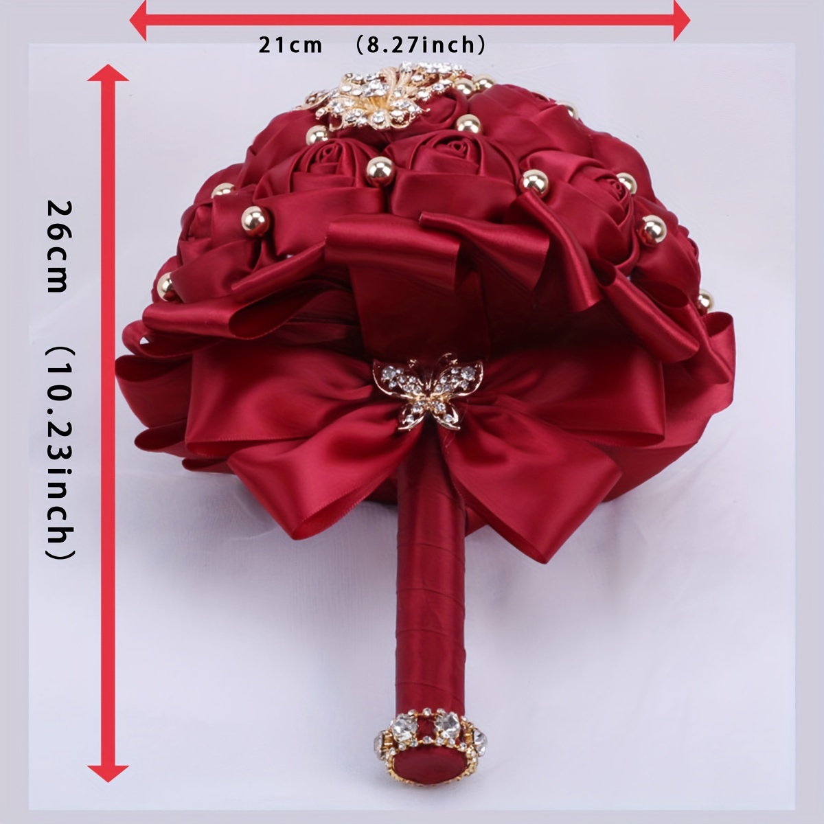 Lurrose Braut-Haarkamm Aus Rotem Stoff - Mit Strasssteinen & Perlen, Elegantes Hochzeits-Accessoire