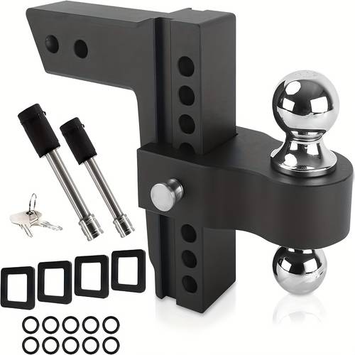 2 5 trailer hitch receiver ball mount 18 500lb towing 1 000lb weight capacity adjustable 0 8 drop aluminum hitch with 2 5 16 sizes double stainless steel locks black powder coated for vehicles of different