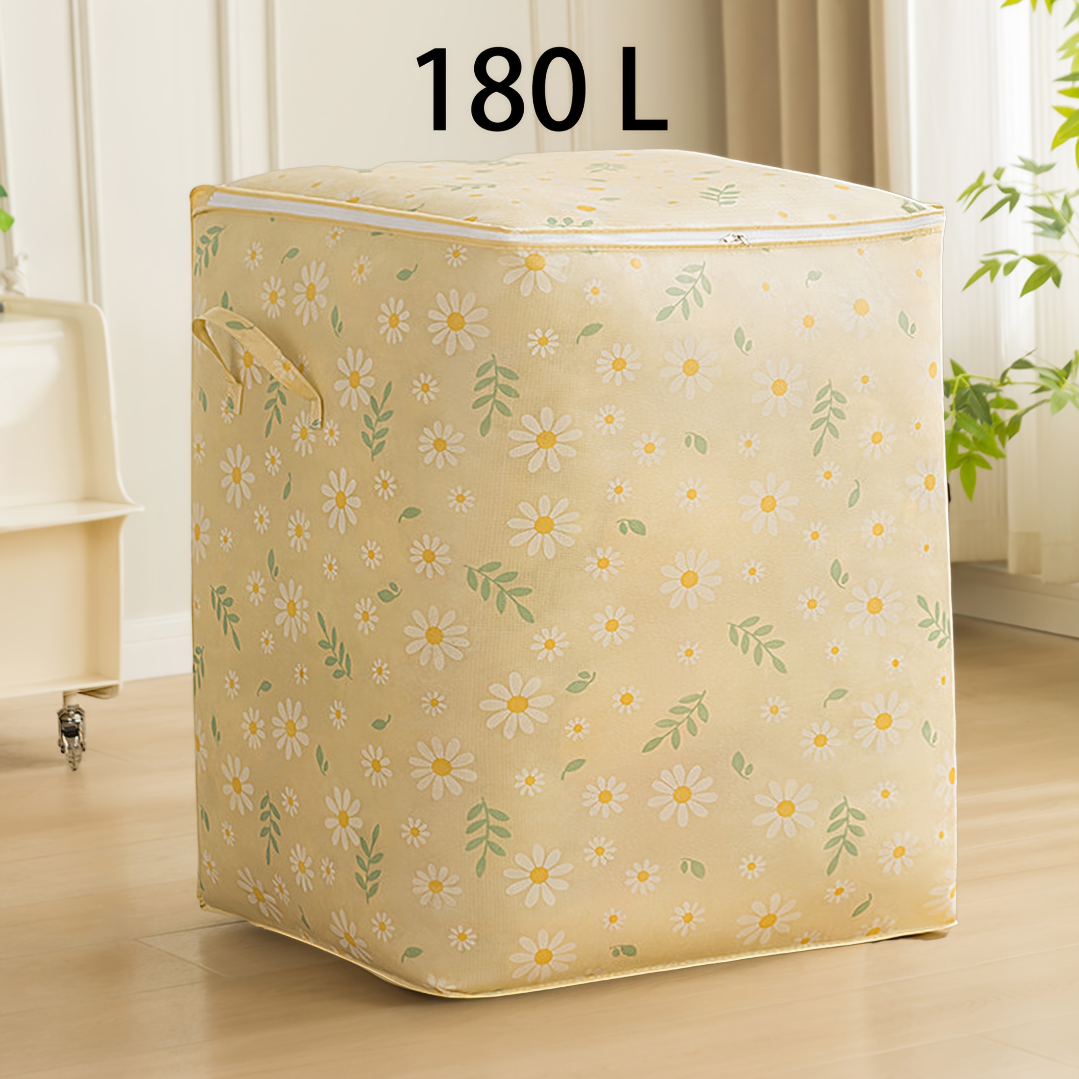 TEMU -large Storage Bag With , Reinforced Handles & Lid - For Clothes, Blankets, And Home Organization - Vintage Style, Material,