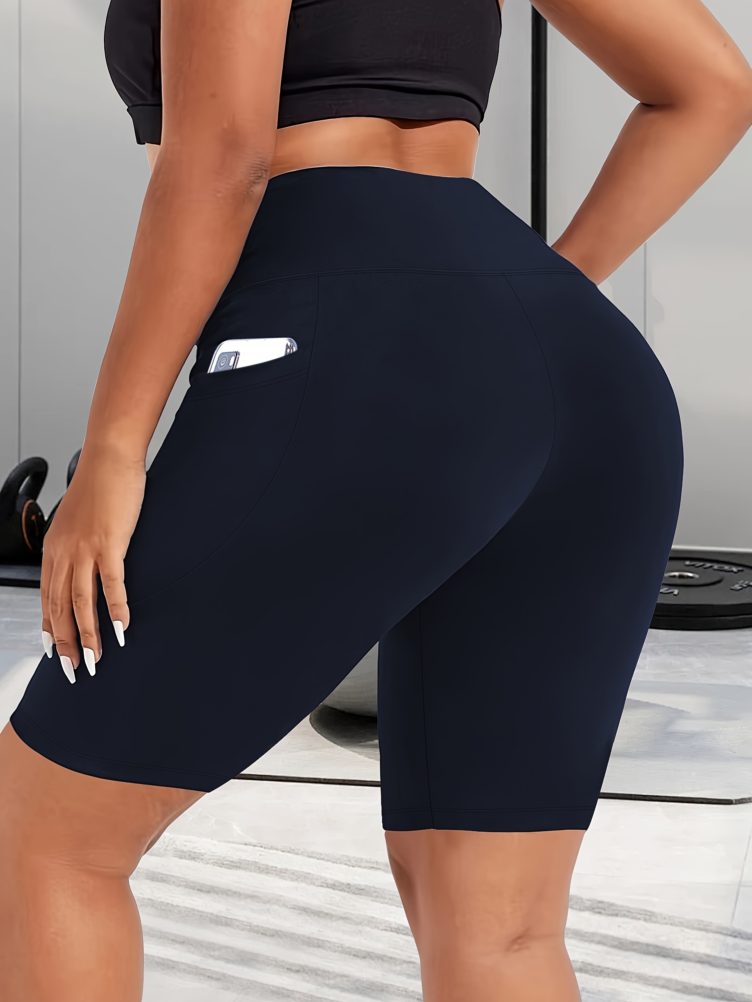 Women's High-Waist Shaping Shorts with Crescent Pockets - Black, Stretchy Tummy Control, Mid-Thigh Length, Machine Washable, Summer Casual Wear, Everyday Compression Wear | Sleek Design | Tummy Control Shorts