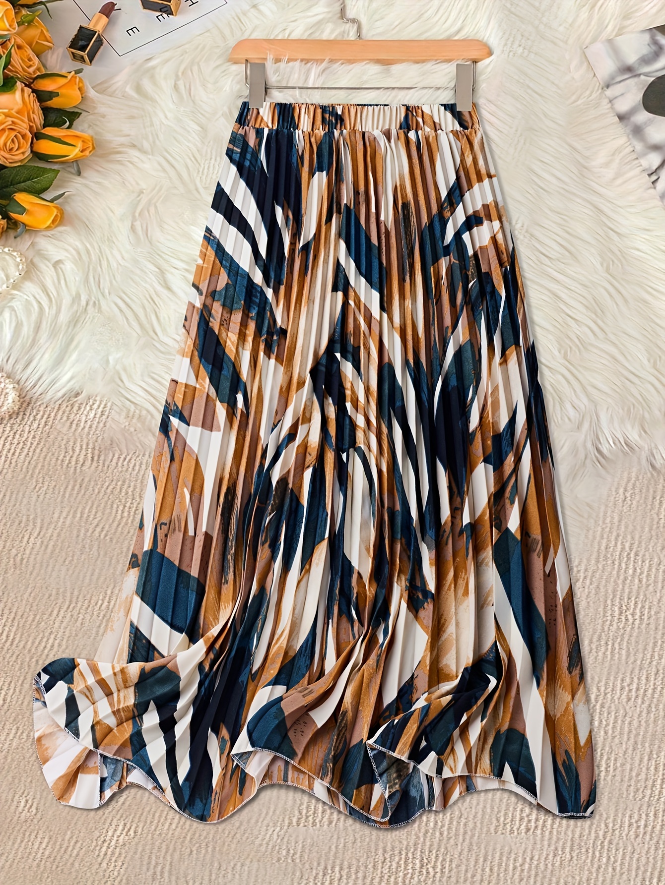 elegant geometric pattern pleated skirt polyester woven high