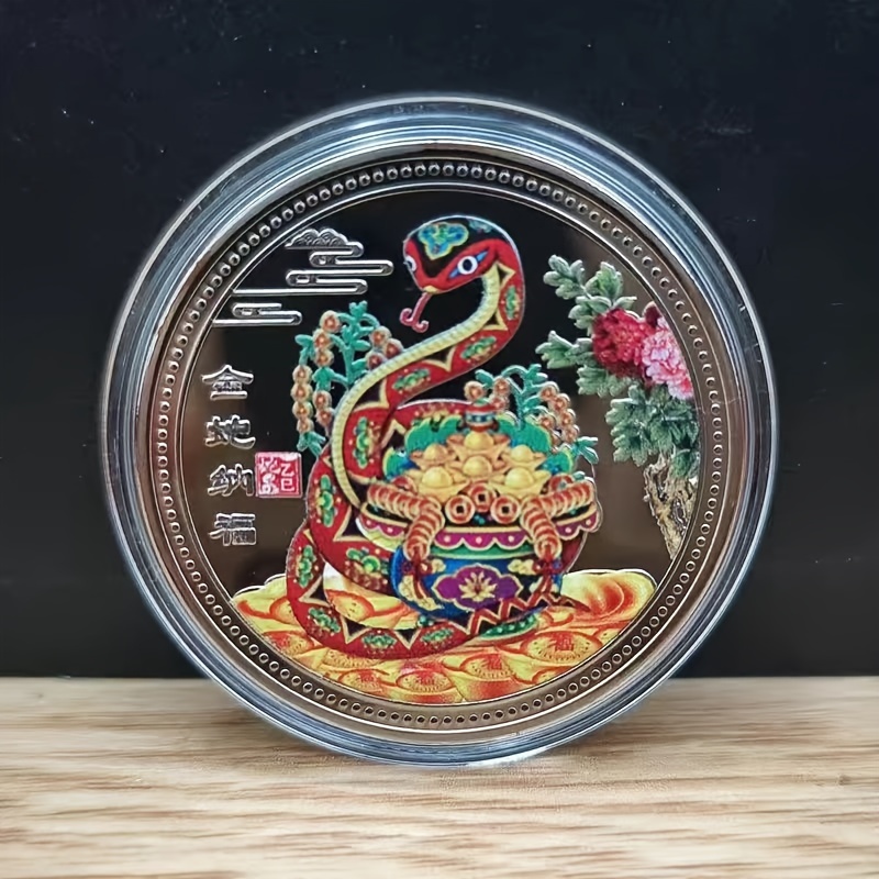 2025 год змеи - твердая   монета  , новогодний красный  ,   счастья, благословение матери   змеи, толстое издание памятной монеты   подробные сведения 3