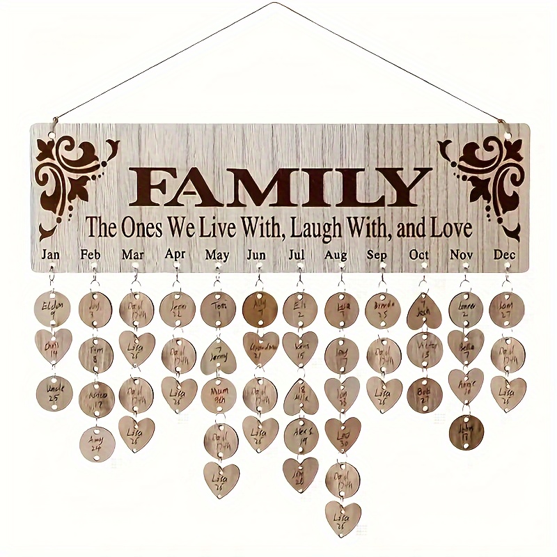 

1 Set, Diy Wooden Family Birthday Board Hanging Sign Pendant, Calendar Wall-mounted Birthday Reminder Sign With 100 Wooden Labels, Great Gift For Mom Grandma, Hanging Sign For Birthday Decoration